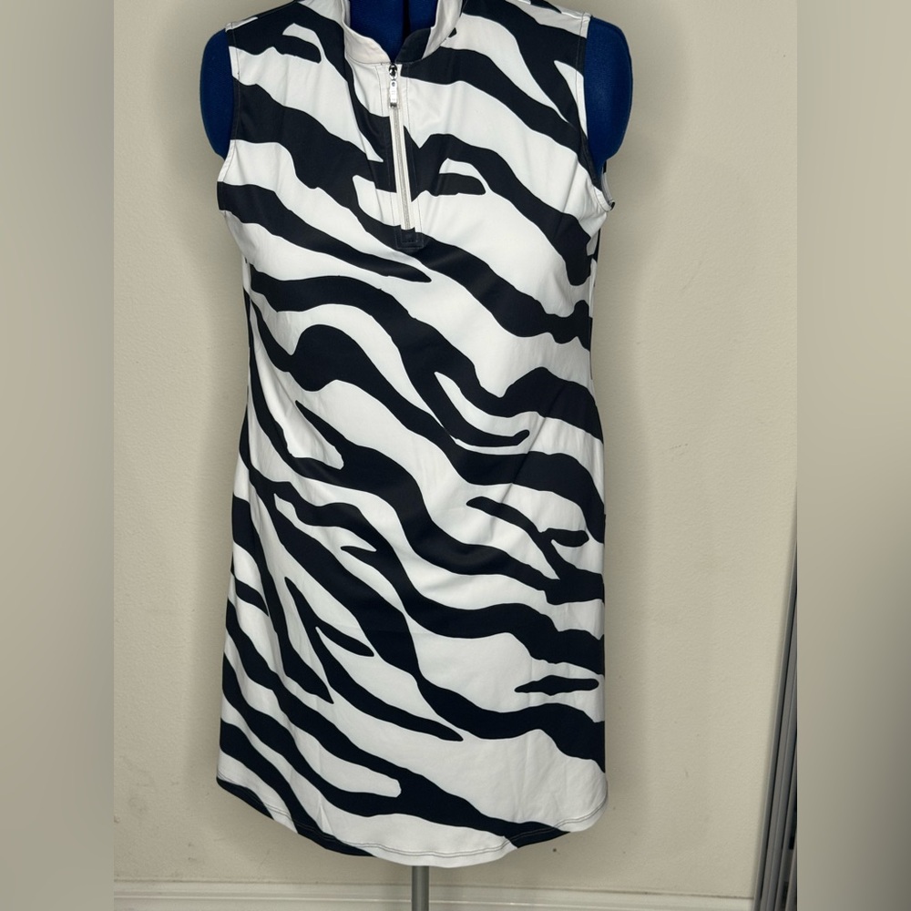Cegolfs Dress sleeveless zipper at neck black white zebra pattern size XL NWT